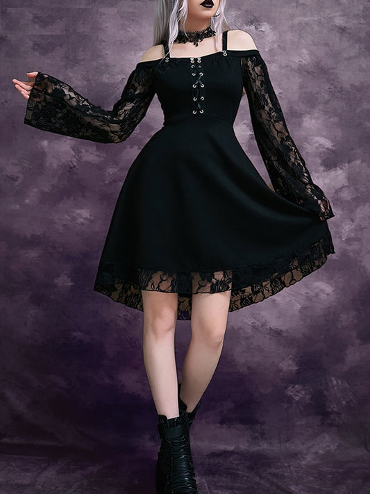 Short gothic style dress with flared lace sleeves ITEM GDSDSLS01
