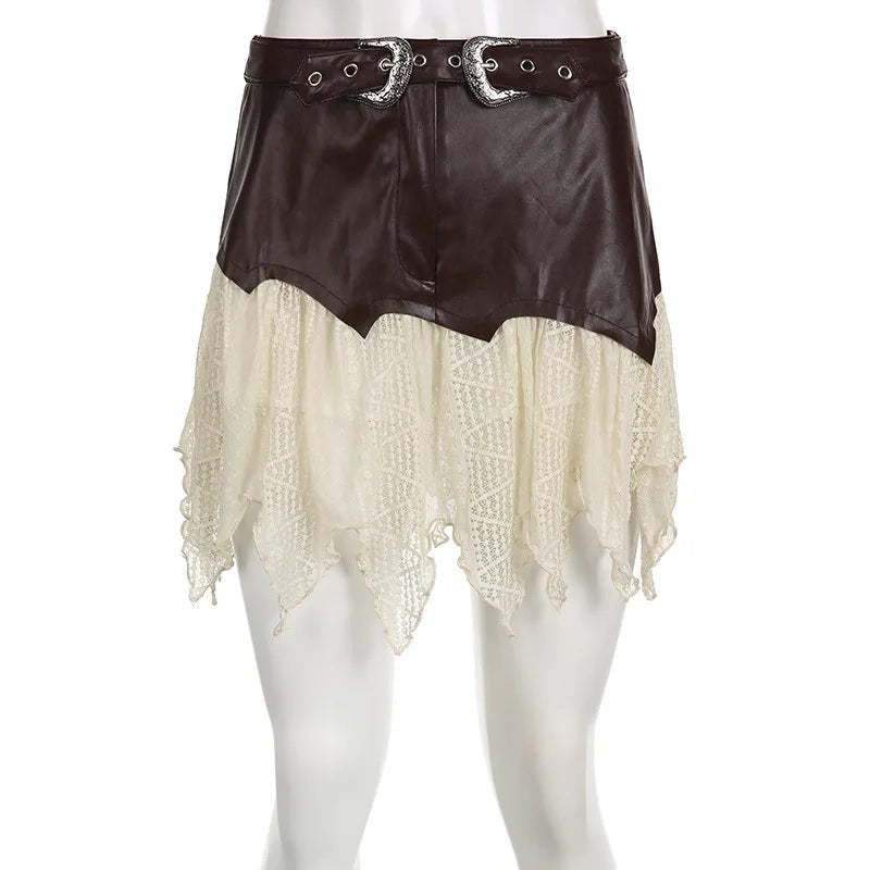 Asymmetrical mini skirt with eco leather insert ITEM PKOSSKM05