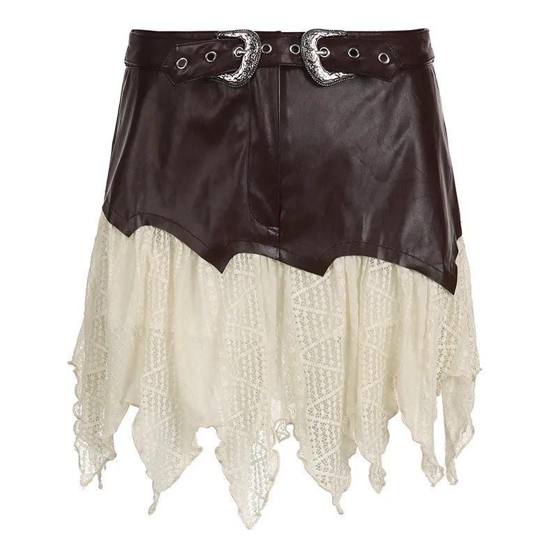Asymmetrical mini skirt with eco leather insert ITEM PKOSSKM05