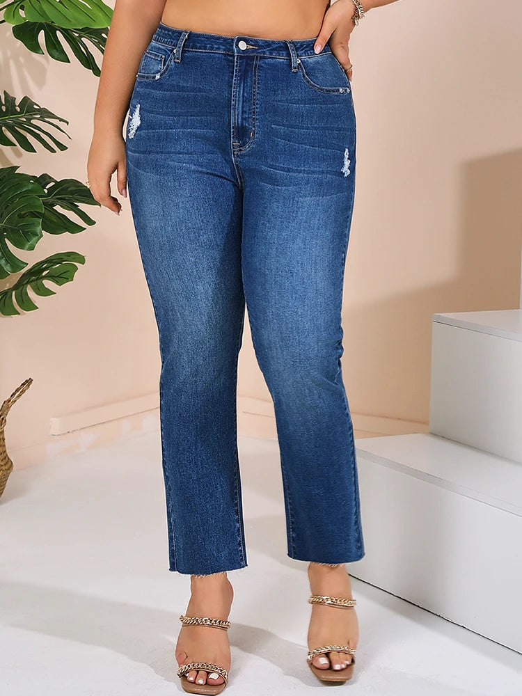 Ankle jeans plus size with cut hem ITEM DCSJALE01