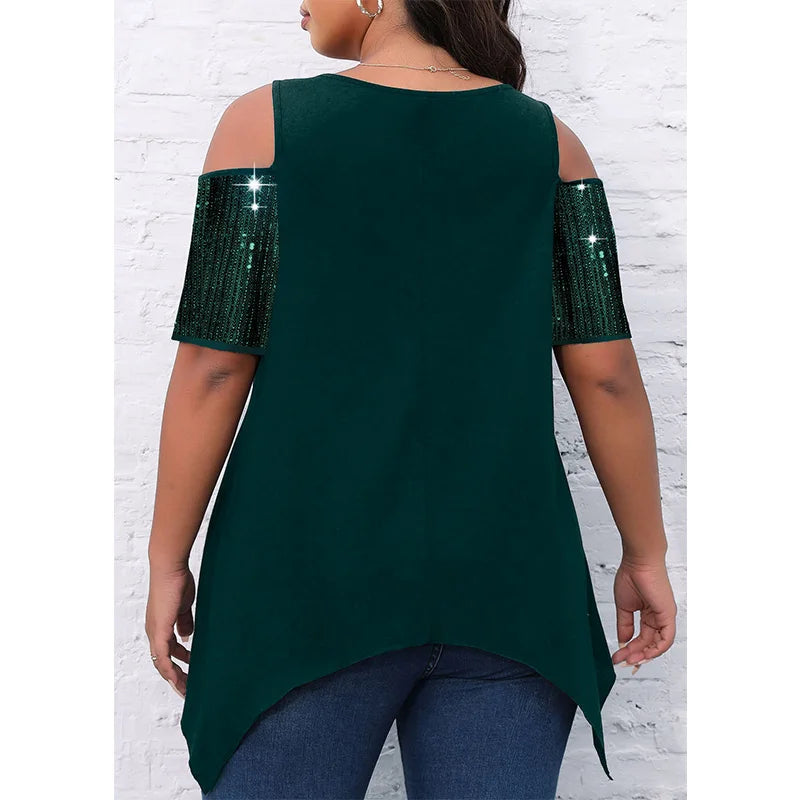 Asymmetrical elegant t-shirt short sleeves with sequins ITEM PSCSSS02