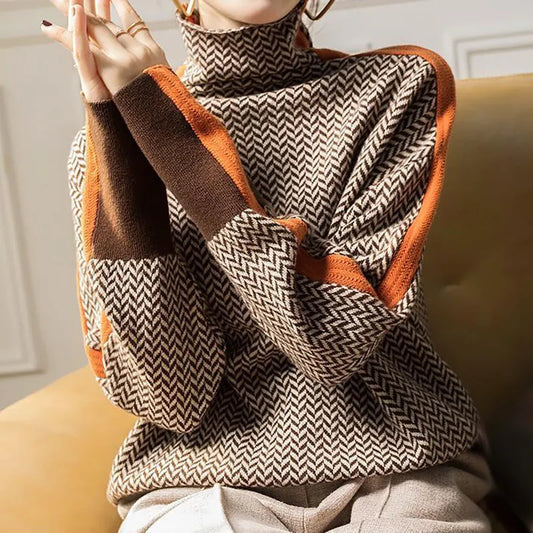 Roll-neck sweater in herringbone knit fabric ITEM EOSPOLS01